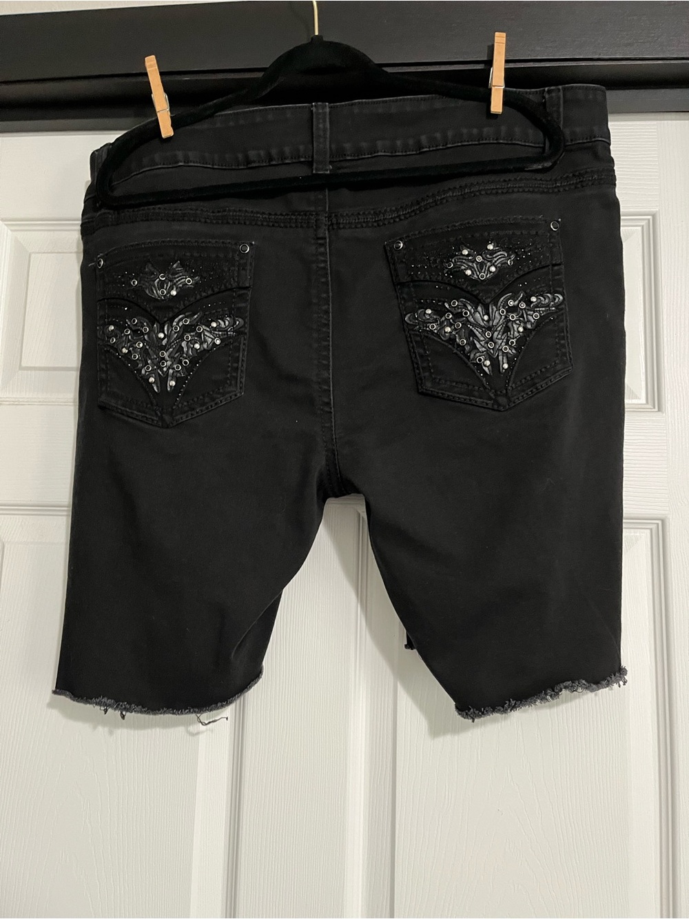Black Embellished Back-Pocket Jean Shorts